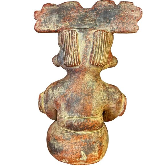 Hand-Sculpted Inca Aztec Terracotta Clay Pottery Sitting Figure Statue 1960s - Picture 2 of 10